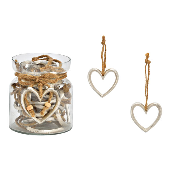 Para colgar corazón 6x6x0,5cm, 30 uds en cristal 10x12x10cm metal plata