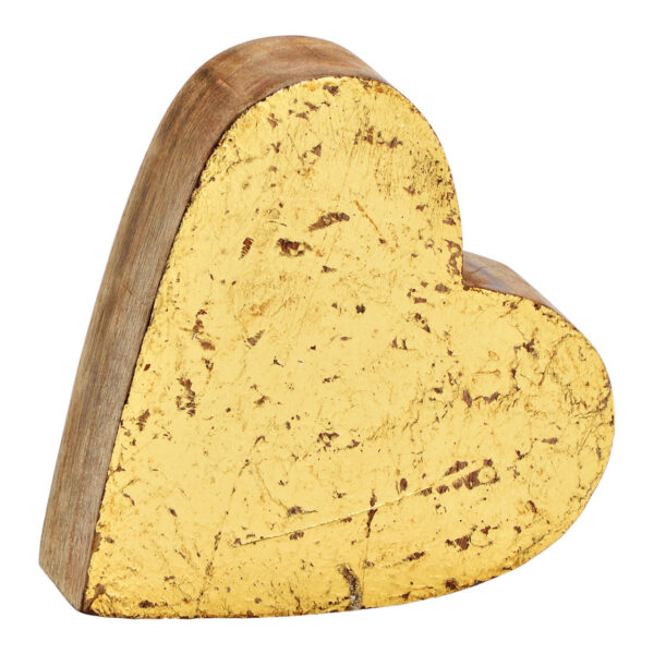 Corazón de madera de mango dorado (ancho/alto/profundidad) 14 x 13 x 4 cm