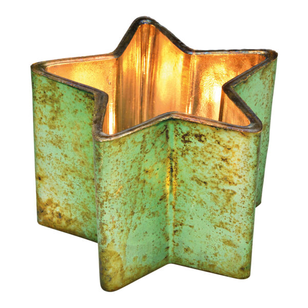 Lámpara de viento estrella de cristal verde (An./Al./Pr.) 12x9x12cm