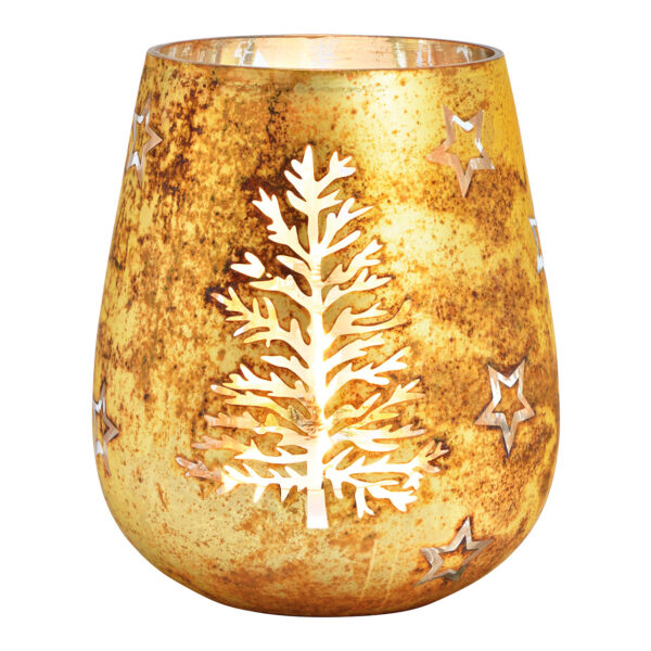 Árbol de luces de viento, decoración de estrellas de cristal dorado (ancho/alto/profundidad) 13 x 15 x 13 cm