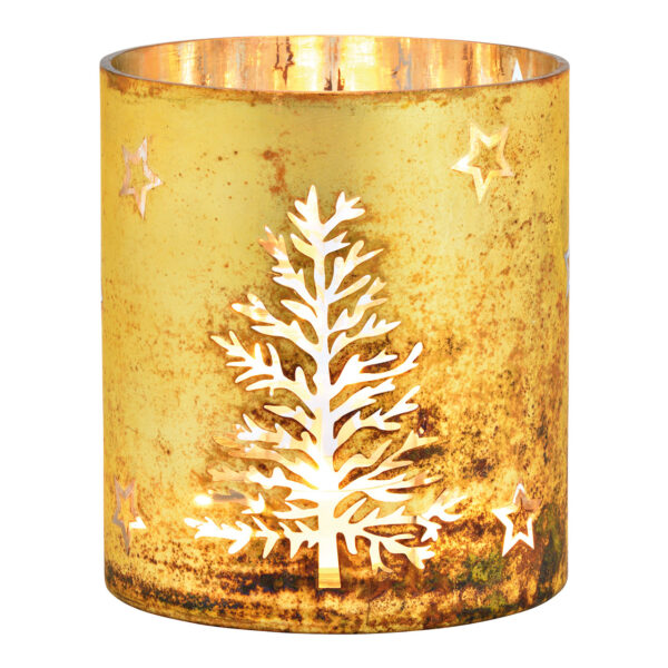 Árbol de luces de viento, decoración de estrellas de cristal dorado (ancho/alto/profundidad) 15 x 17 x 15 cm