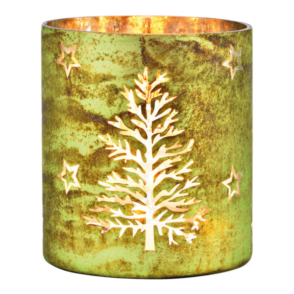 Árbol de luces de viento, decoración de estrellas de cristal verde (ancho/alto/profundidad) 15 x 17 x 15 cm