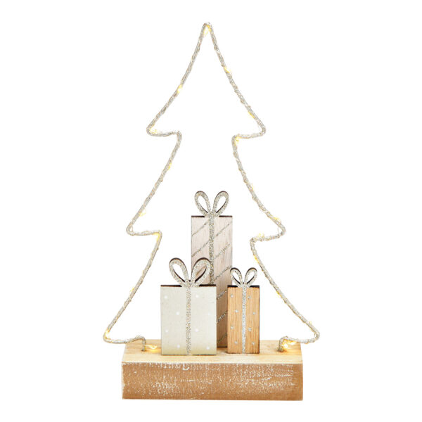Abeto con luz LED de madera/metal natural (An./Al./Pr.) 15x24x6cm