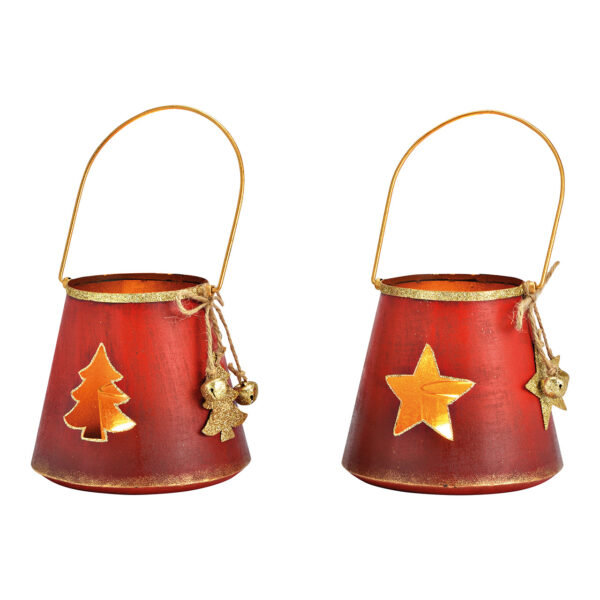 Lámpara de viento en forma de estrella, decoración de árbol de metal y cristal rojo, 2 unidades, (ancho/alto/profundidad) 12 x 11 x 12 cm
