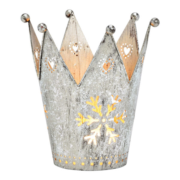 Corona de luces de viento, decoración de copos de nieve, hecha de metal plateado (An./Al./Pr.) 12x13x12cm