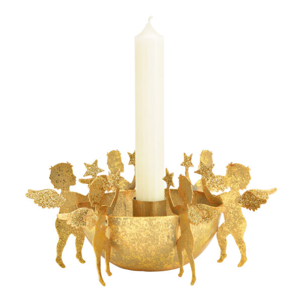Candelabro con decoración de ángel, fabricado en metal dorado (An./Al./Pr.) 18x8x18cm