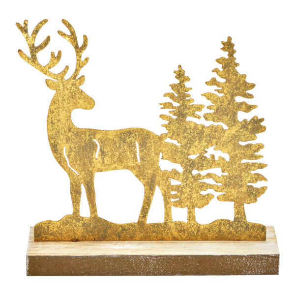 Ciervo, árbol, de madera/metal dorado (An./Al./Pr.) 18x17x6cm