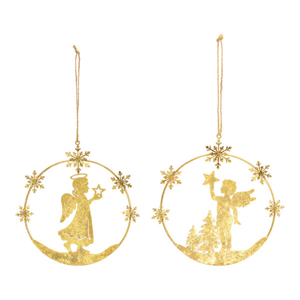 Para colgar navideña, decoración de ángel, metal dorado, 2 surtido, (An./Al.) 17 x 17 cm