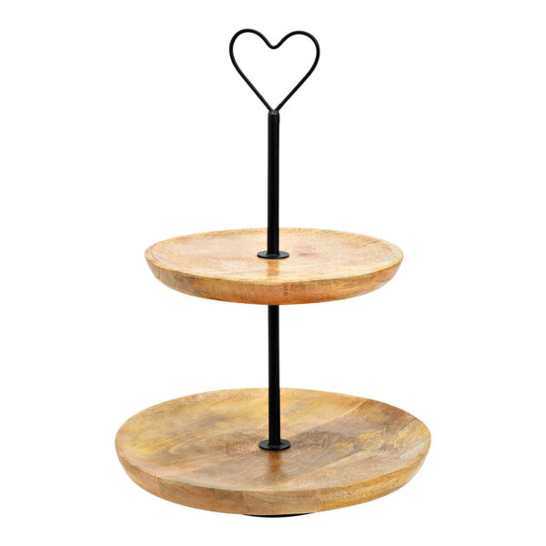 Estantería 2 de madera de mango, metal natural (Altura) 37cm Ø25cm/20cm