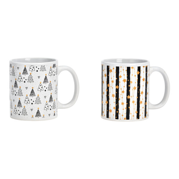 Taza de cerámica con decoración navideña blanca, 2 compartimentos, (ancho/alto/profundidad) 12 x 9 x 8 cm, 250 ml