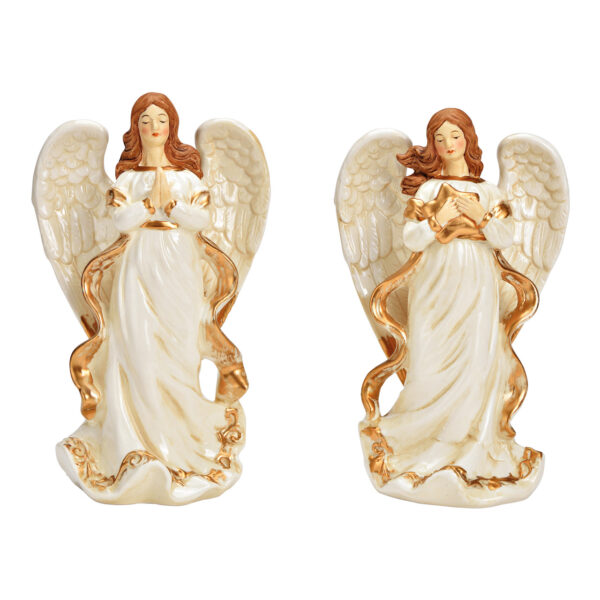Ángel de porcelana blanca, doble cara, (ancho/alto/profundidad) 13 x 22 x 10 cm