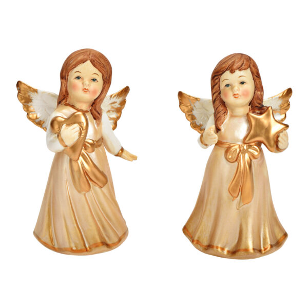 Ángel de porcelana dorado, 2 cuerpos, (An./Al./Pr.) 7x12x6cm