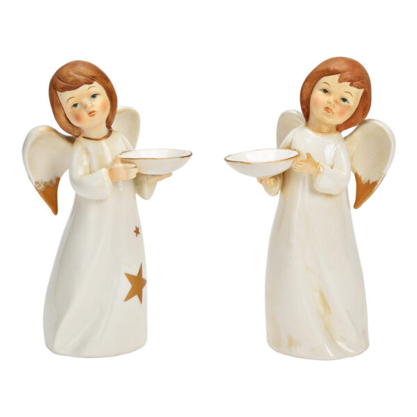 Ángel de porcelana blanco, doble cara, (An./Al./Pr.) 10x20x9cm