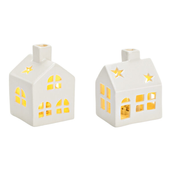 Casa con LED de porcelana Blanca 2 surtido, (An/Al/Pr) 5x8x5cm