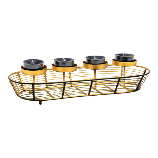 Candelabro de metal con arreglo de Adviento, color negro y dorado (ancho/alto/profundidad) 40 x 9 x 15 cm