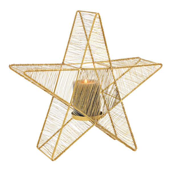 Lámpara de viento, portavelas estrella metal dorado (An./Al./Pr.) 36x34x11cm