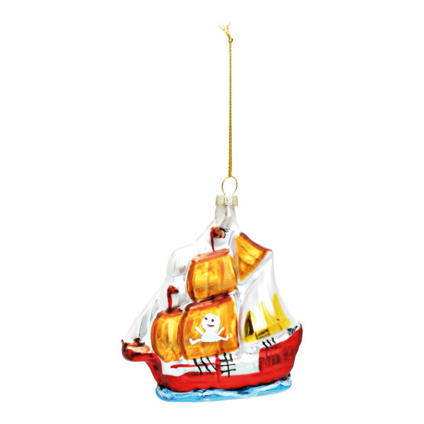 Para colgar navideña de cristal con forma de barco pirata de colores (An./Al./Pr.) 9x10x4cm