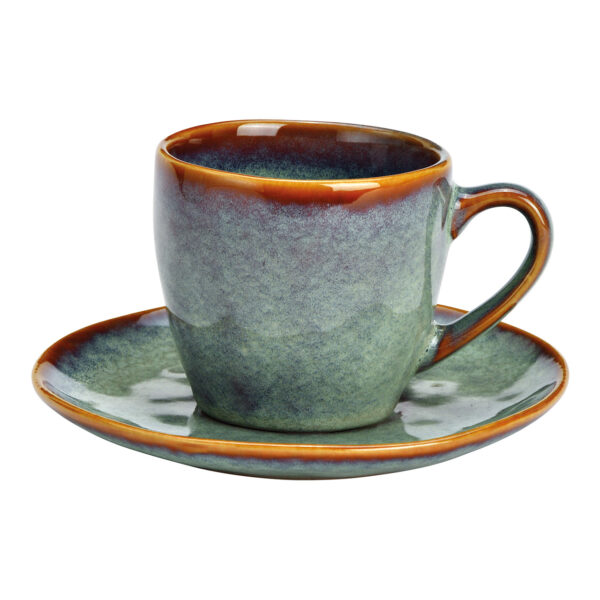 Taza de café espresso 10x7x7cm 173ml con platillo 13cm loza verde juego de 2, (ancho/alto/profundidad) 13x8x13cm