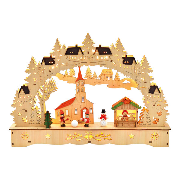 Escena de invierno con LED de madera natural (An./Al./Pr.) 45x31x8cm