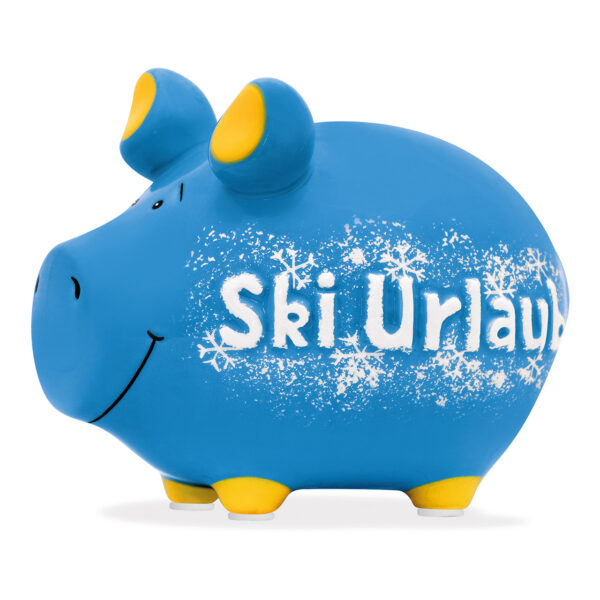 Hucha KCG Cerdito, Ski Urlaub cerámica Azul (An./Al./Pr.) 12,5x9x9cm