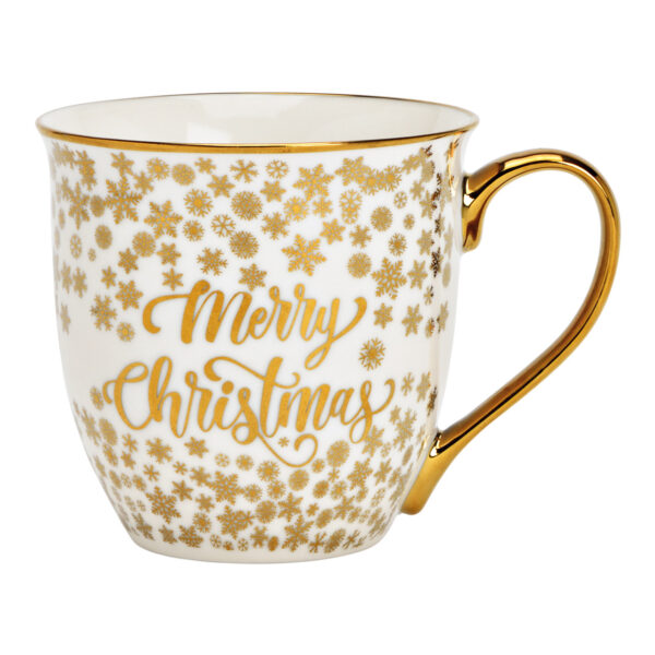 Taza gigante Feliz Navidad, decoración copos de nieve, de porcelana Blanco, dorado (An./Al./Pr.) 14x11x11cm 560ml