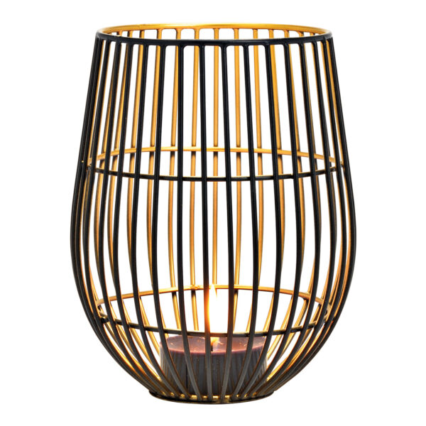 Farol de metal, dorado negro, (ancho/alto/profundidad) 14 x 18 x 14 cm
