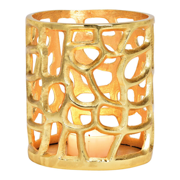 Farol de metal dorado (ancho/alto/profundidad) 14 x 17 x 14 cm