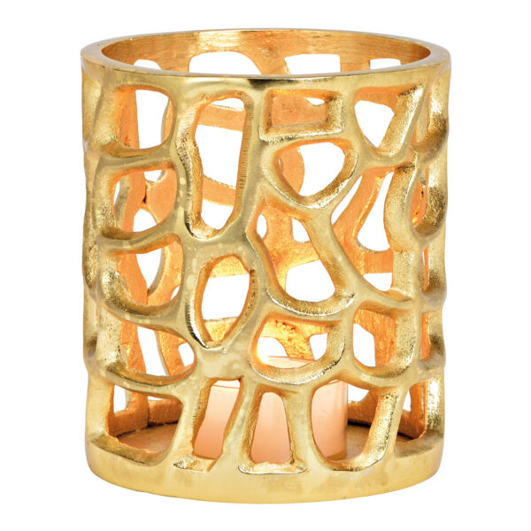 Farol de metal dorado (ancho/alto/profundidad) 12 x 14 x 12 cm