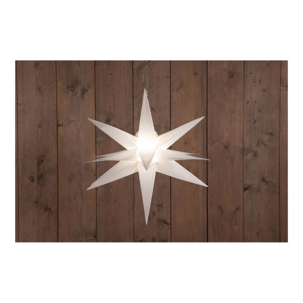 Estrella 3D blanca 60cm / 10led blanco cálido / 1,5m cable transparente / 3xAA con temporizador 6/18h ip44