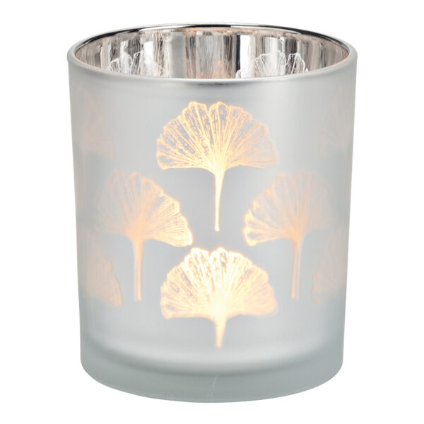 Lámpara de viento Ginkgo, decoración de cristal, blanco, plata (ancho/alto/profundidad) 9 x 10 x 9 cm