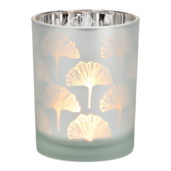 Lámpara de viento Ginkgo, decoración de cristal, blanco, plata (ancho/alto/profundidad) 10 x 12 x 10 cm
