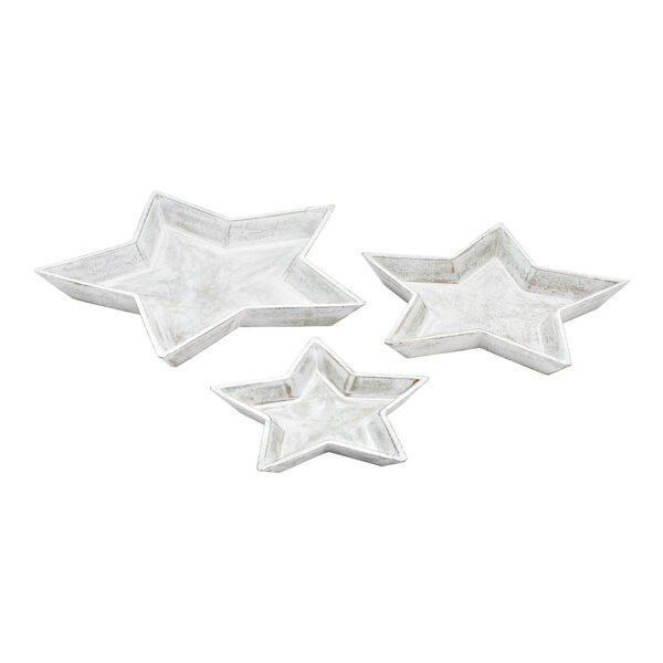 Juego de platos estrella de madera Blanco Set de 3, (An/Al/Pr) 39x3,5x39cm 32x3x32cm 24x2,5x24cm