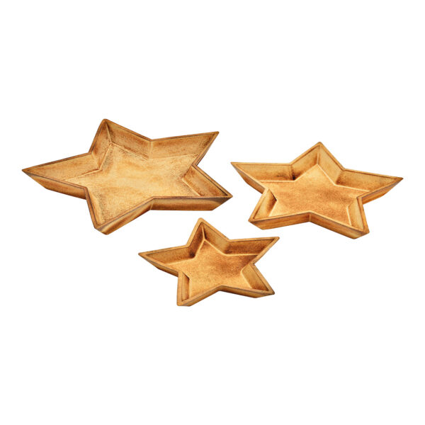 Juego de platos estrella de madera natural set de 3, (An/Al/Pr) 39x3,5x39cm 32x3x32cm 24x2,5x24cm