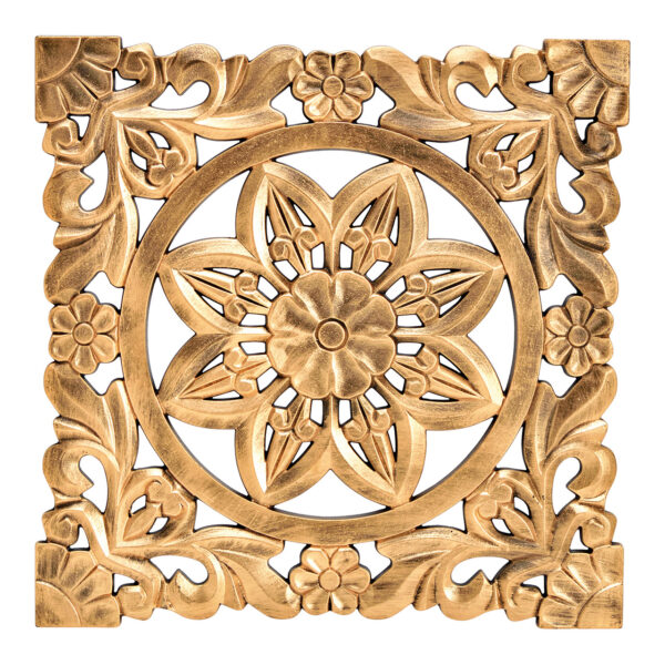 Perchero de pared con decoración floral de madera dorada (An./Al./Pr.) 38x38x1,3cm