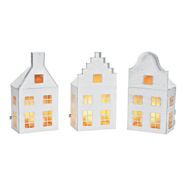 Casita de metal Windlight blanca triple, (An./Al./Pr.) 13x25x10cm