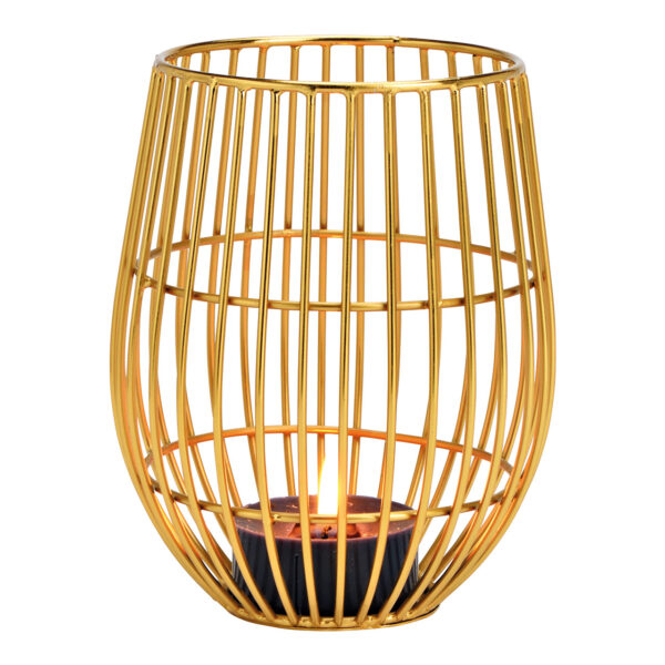 Farol de viento de metal dorado (ancho/alto/profundidad) 12 x 16 x 12 cm