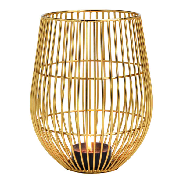 Farol de viento de metal dorado (ancho/alto/profundidad) 16 x 20 x 16 cm