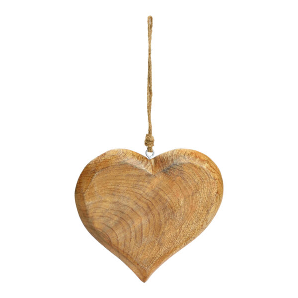 Para colgar corazón de madera de mango natural (An./Al./Pr.) 20x20x2cm