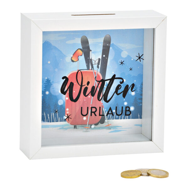 Hucha de invierno URLAUB de madera, cristal blanco 15x15x5cm