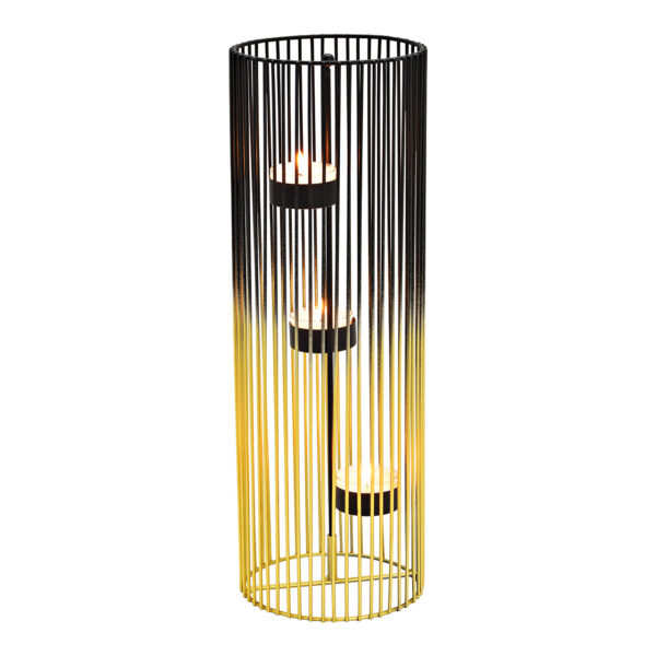 Portavelas 3 piezas metal negro/dorado (An/Al/Pr) 12x34x12cm