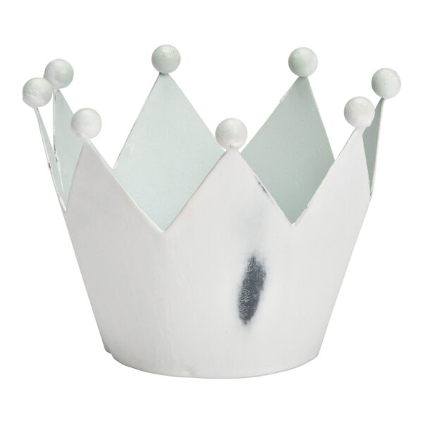 Corona, porta velas, macetero metal blanco (ancho/alto/profundidad) 11x8x11cm