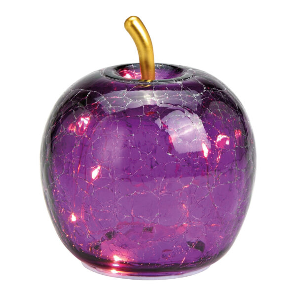 Manzana con LED 10s con temporizador de cristal morado oscuro (An./Al./Pr.) 11x12x11cm