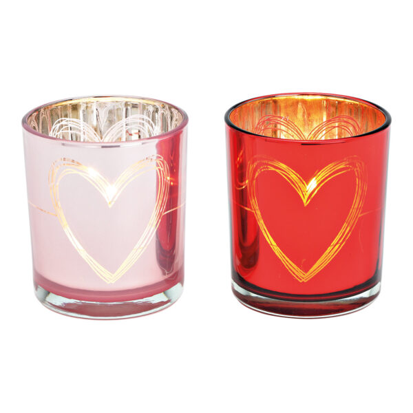 Corazón decorativo de cristal con forma de luz de viento, rosa y rojo, 2 surtido, (ancho/alto/profundidad) 9 x 10 x 9 cm