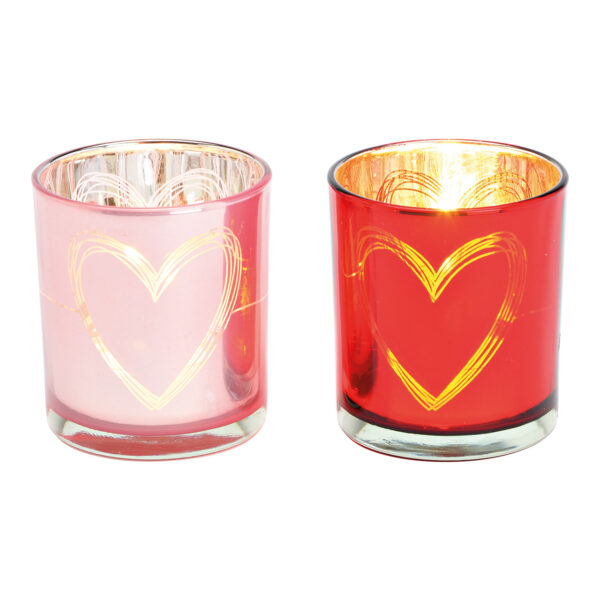 Corazón decorativo de cristal con forma de luz de viento, rosa y rojo, 2 surtido, (ancho/alto/profundidad) 7 x 8 x 7 cm