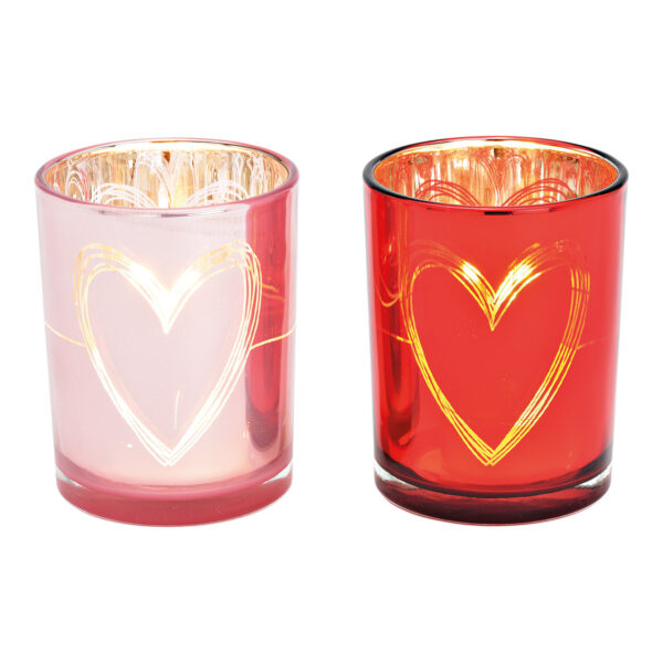 Corazón decorativo de cristal con forma de luz de viento, rosa y rojo, 2 unidades, (ancho/alto/profundidad) 10 x 12 x 10 cm