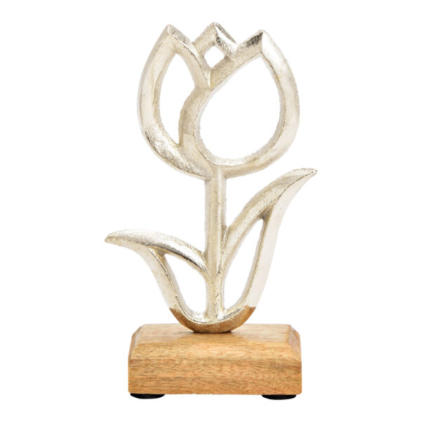 Tulipán de pie sobre base de madera de mango de metal plateado (An./Al./Pr.) 10x16x5cm