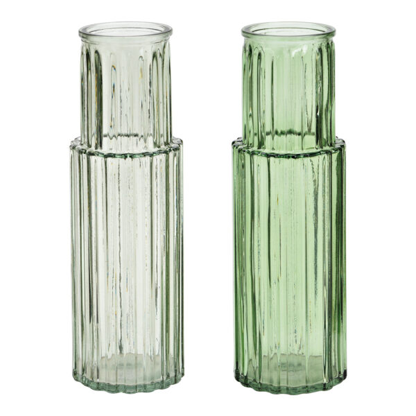 Jarrón de cristal verde de 2 cuerpos, (An./Al./Pr.) 8x25x8cm