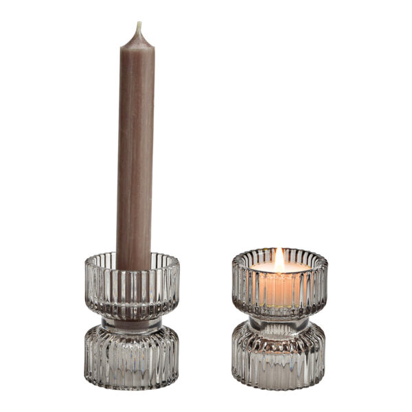 Velas de té, portavelas doble función vidrio gris (An./Al./Pr.) 6x8x6cm