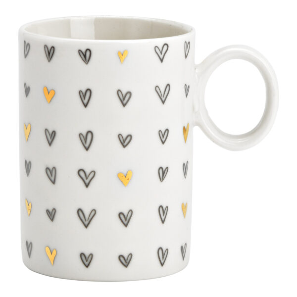 Taza de porcelana con decoración de corazón Blanco, dorado (An./Al./Pr.) 11x10x7cm 330ml
