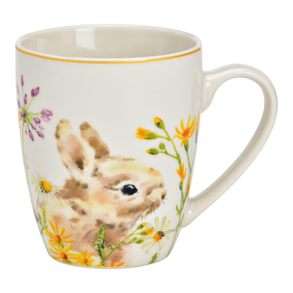 Taza de porcelana con decoración de conejito blanca (An./Al./Pr.) 12x10x8cm 360ml